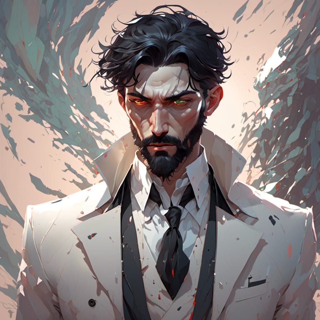 Sad Man in White Suit: Hyperdetailed Portrait
