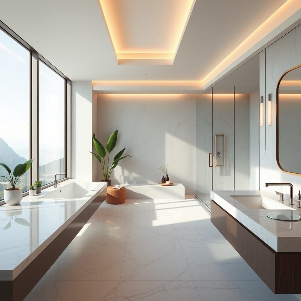 Luxurious Modern Bathroom with Natural Light, as Matte Paint...