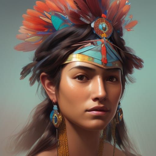 Inca Woman Portrait in Hyperdetailed Style