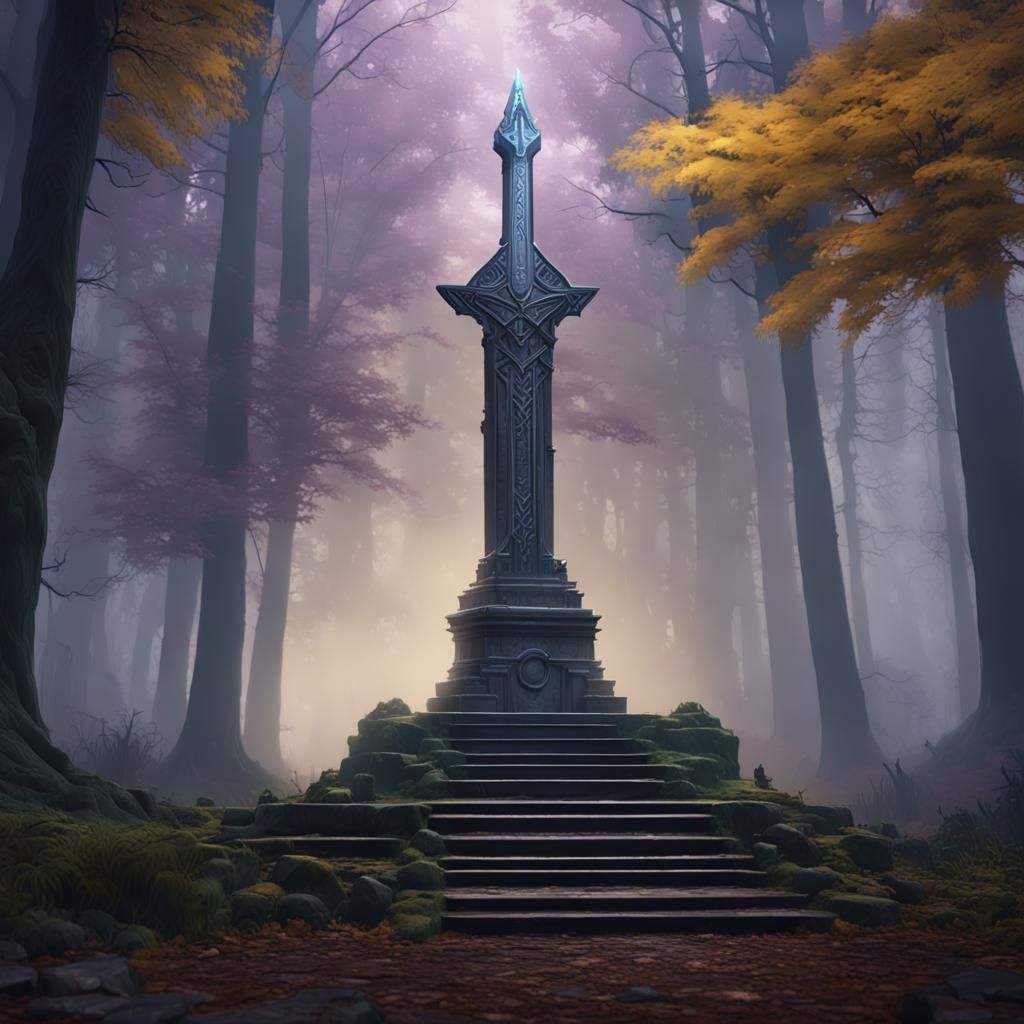 Master Sword in Forest, Dark Fantasy Art