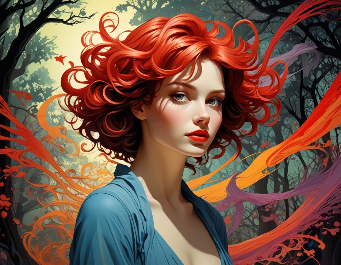 Psychedelic Demon in Dark Forest, Hyperdetailed Oil Painting