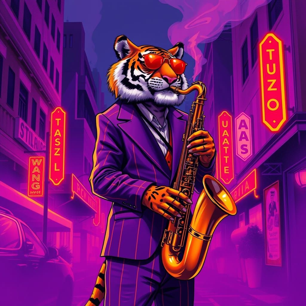 tiger playing jazz saxophone