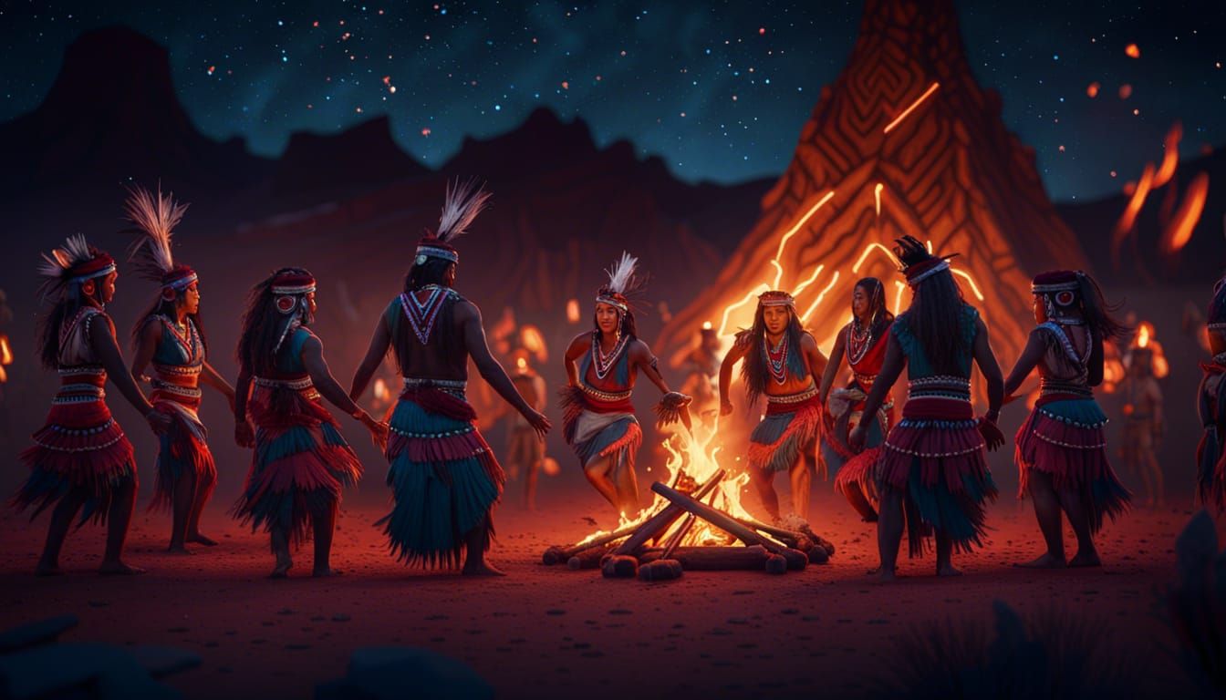 Navajo Tribal Dance Ceremony Under Stars