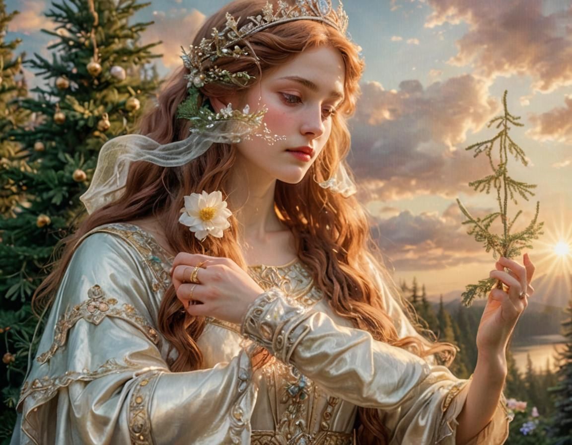 Flower Under Tiara: Ethereal Digital Art