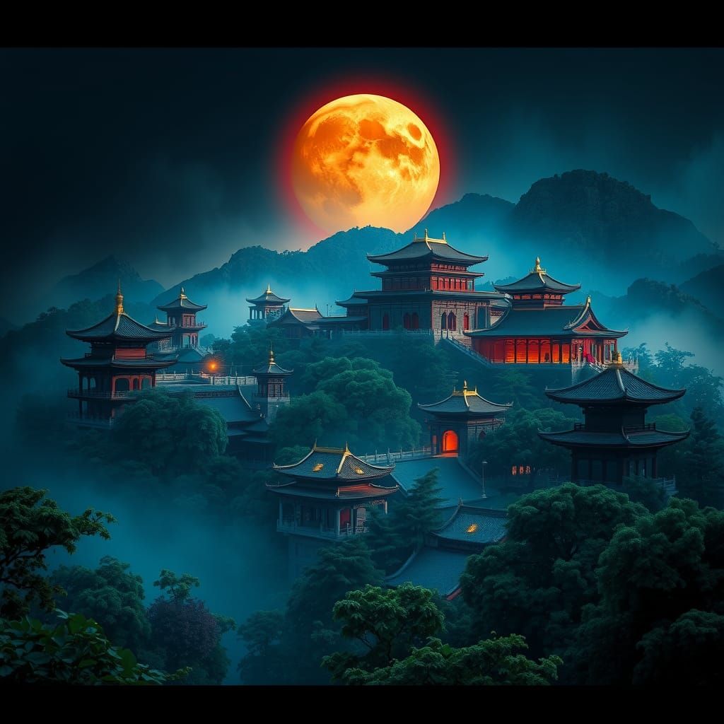 Forbidden City Under Mystical Sun, Fantasy Concept Art