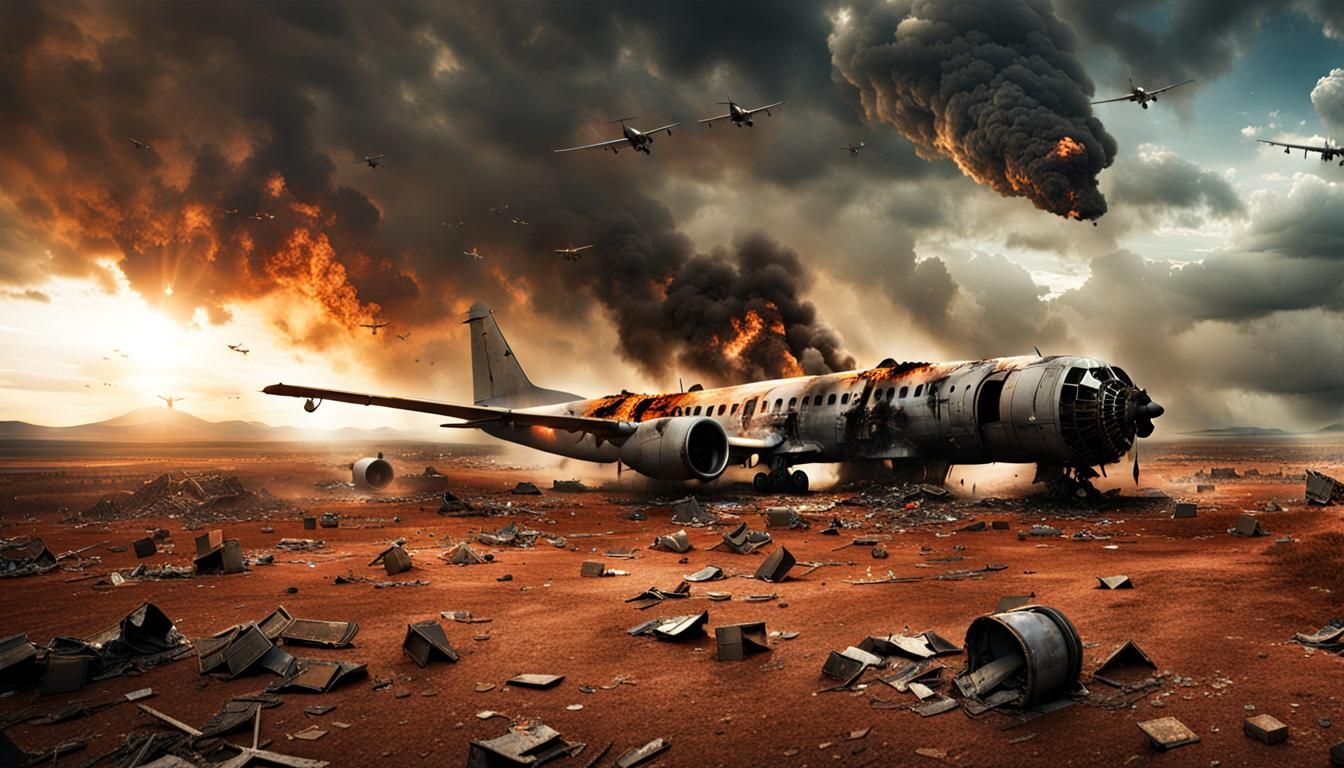 Apocalyptic Airplane Wreckage: A Scene of Desolation