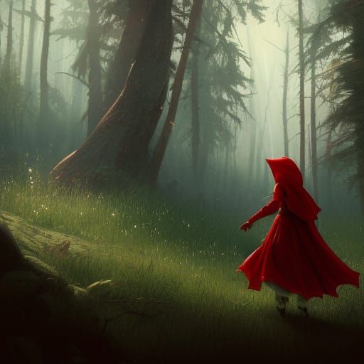 Little Red Riding Hood and Wolf, Hyperdetailed Art