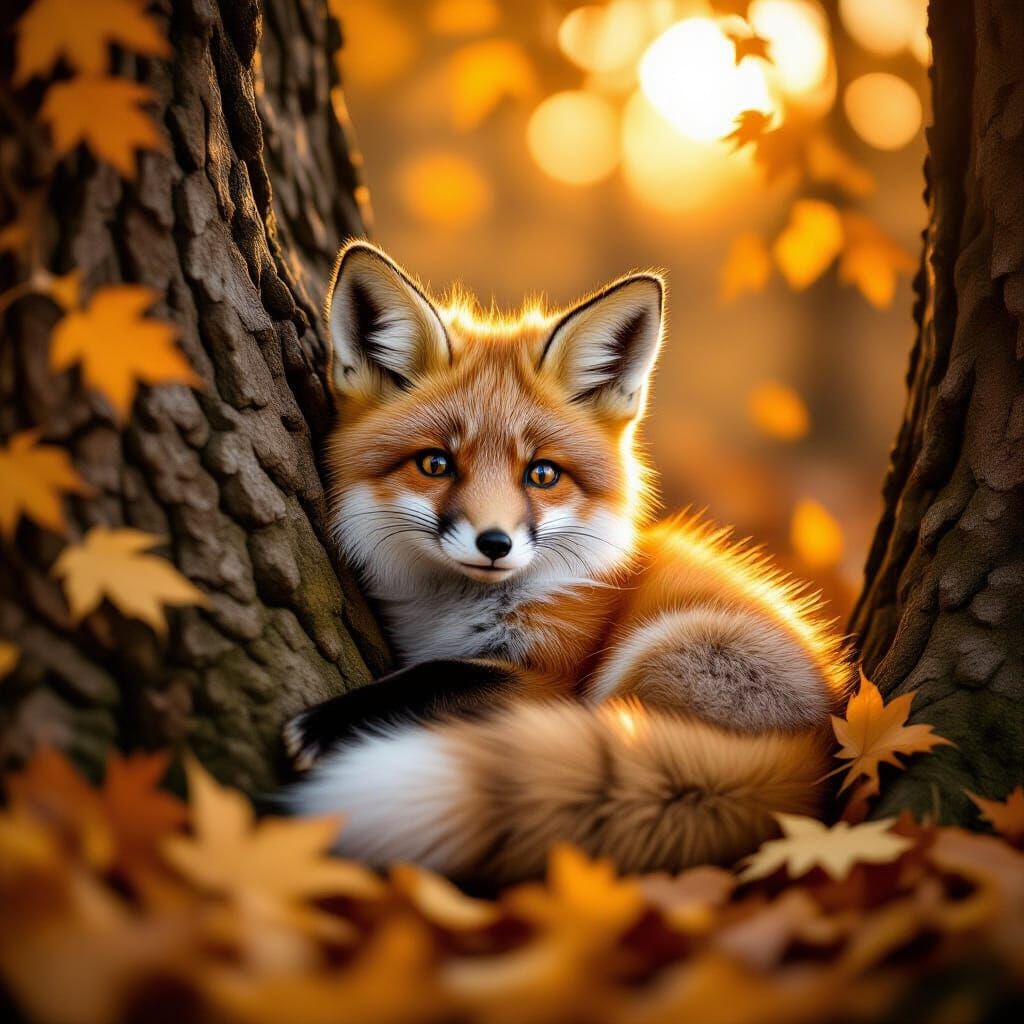 Cozy Autumn Fox in Golden Morning Light