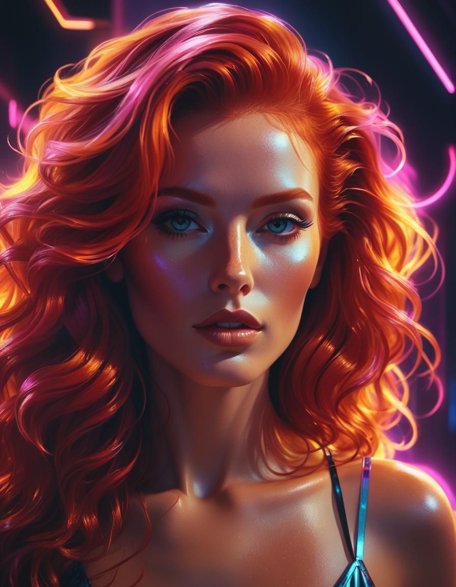 Stunning Redhead in Synthwave Digital Painting