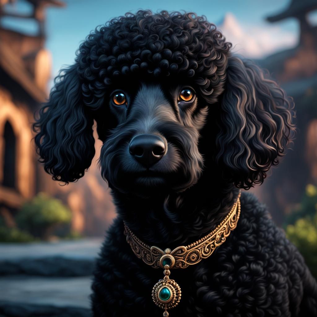 Black Poodle with Puppy Dog Eyes Art