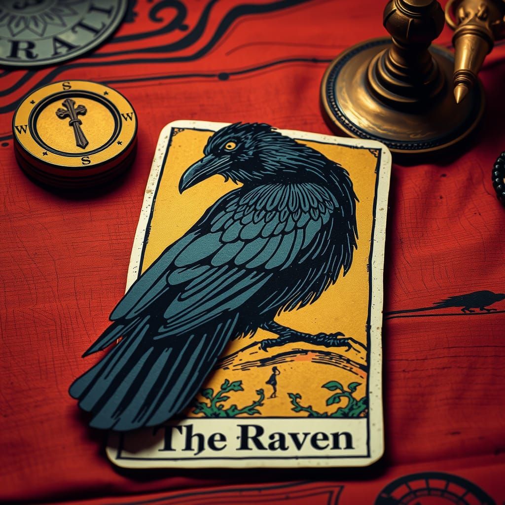 Renaissance Woodcut of Raven Tarot Card