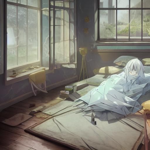 Cute Ghost Tucked in Bed, Anime Art
