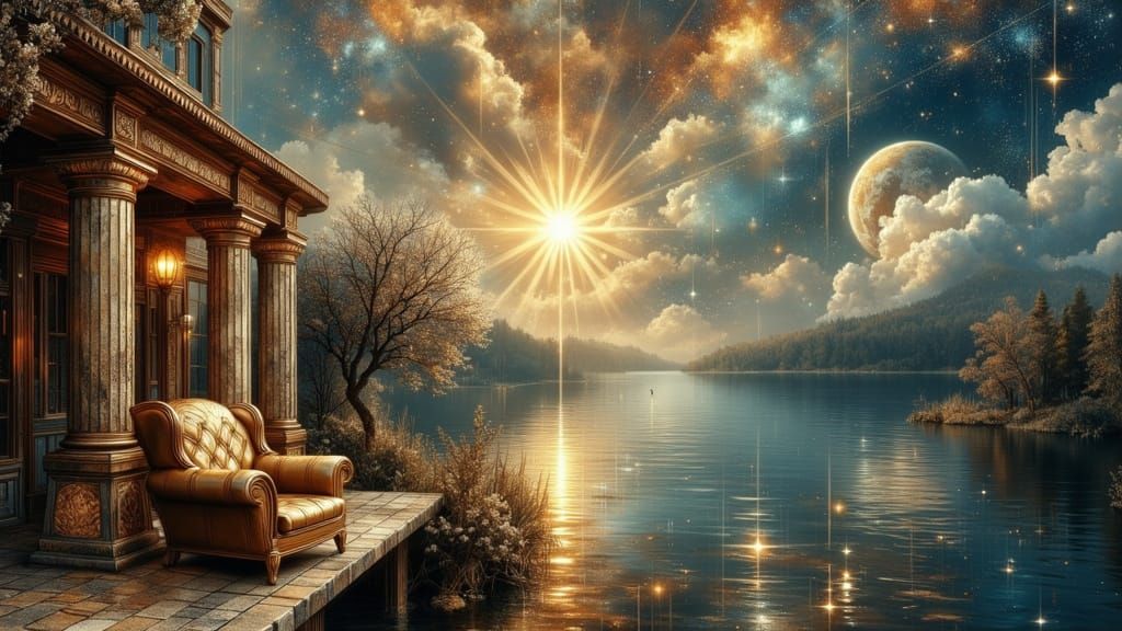 Cosy Armchair on Veranda with Space Travel Elements