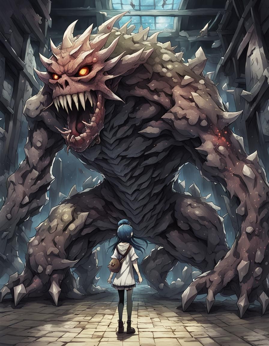 Scary Five-Limbed Monster in Anime Art Style