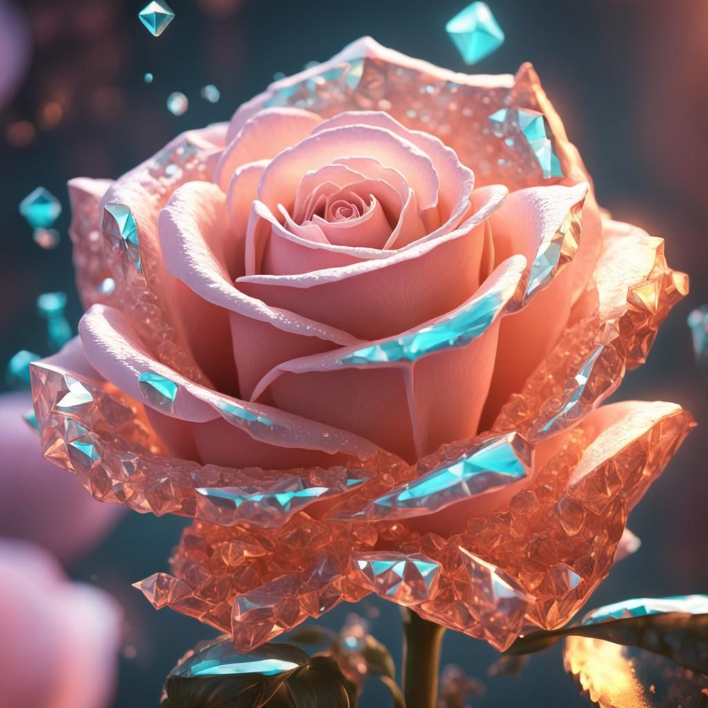 Crystalline Light Pink Rose Digital Art