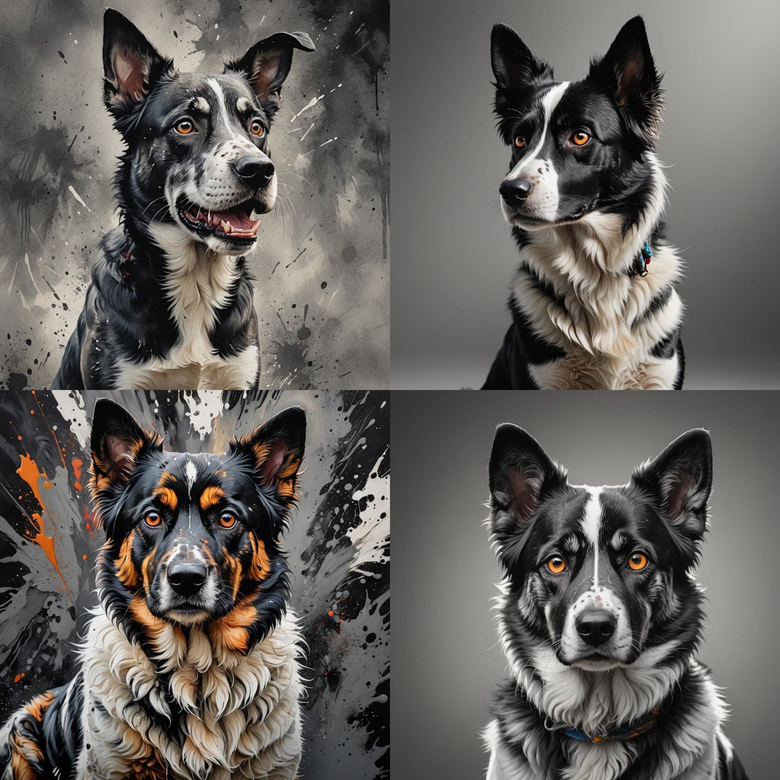 Alert Dog Portrait in Black and White, Hyperrealistic Splash...