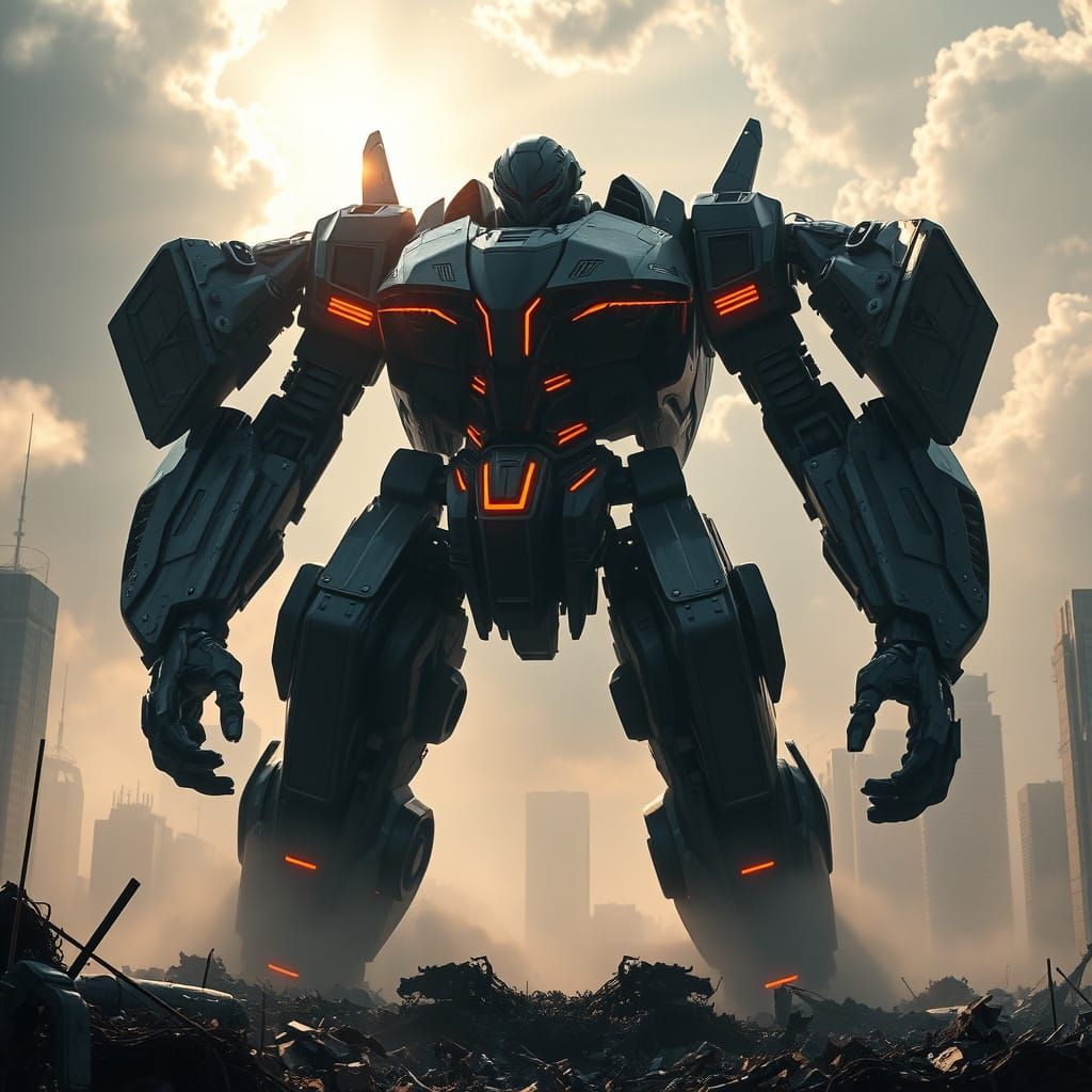 Epic Futuristic Jaeger Robot Dominates Desolate Cityscape in...