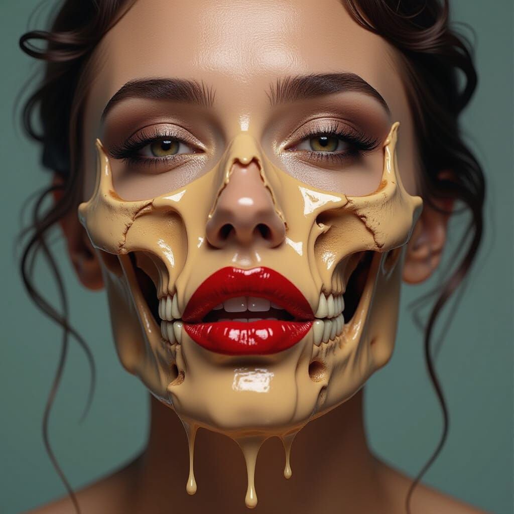 Melting Face Oil Portrait in Evil Landscape