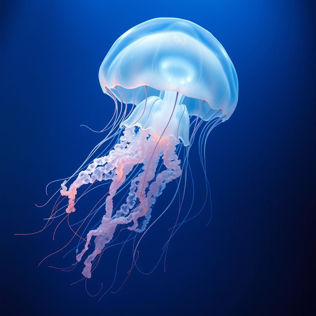 Glowing Jellyfish in a Dark Ocean Abyss