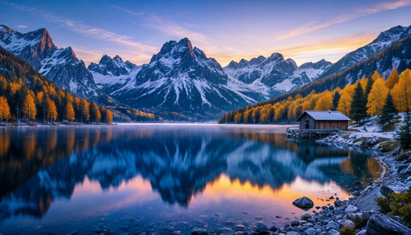 Autumn Dolomites Lake Reflection in Swiss Alps