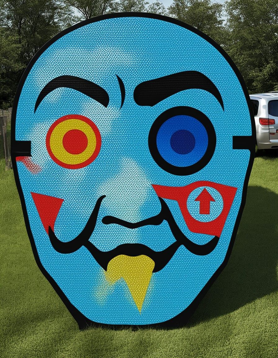Giant Plastic Toy Face in Retro Signage Style