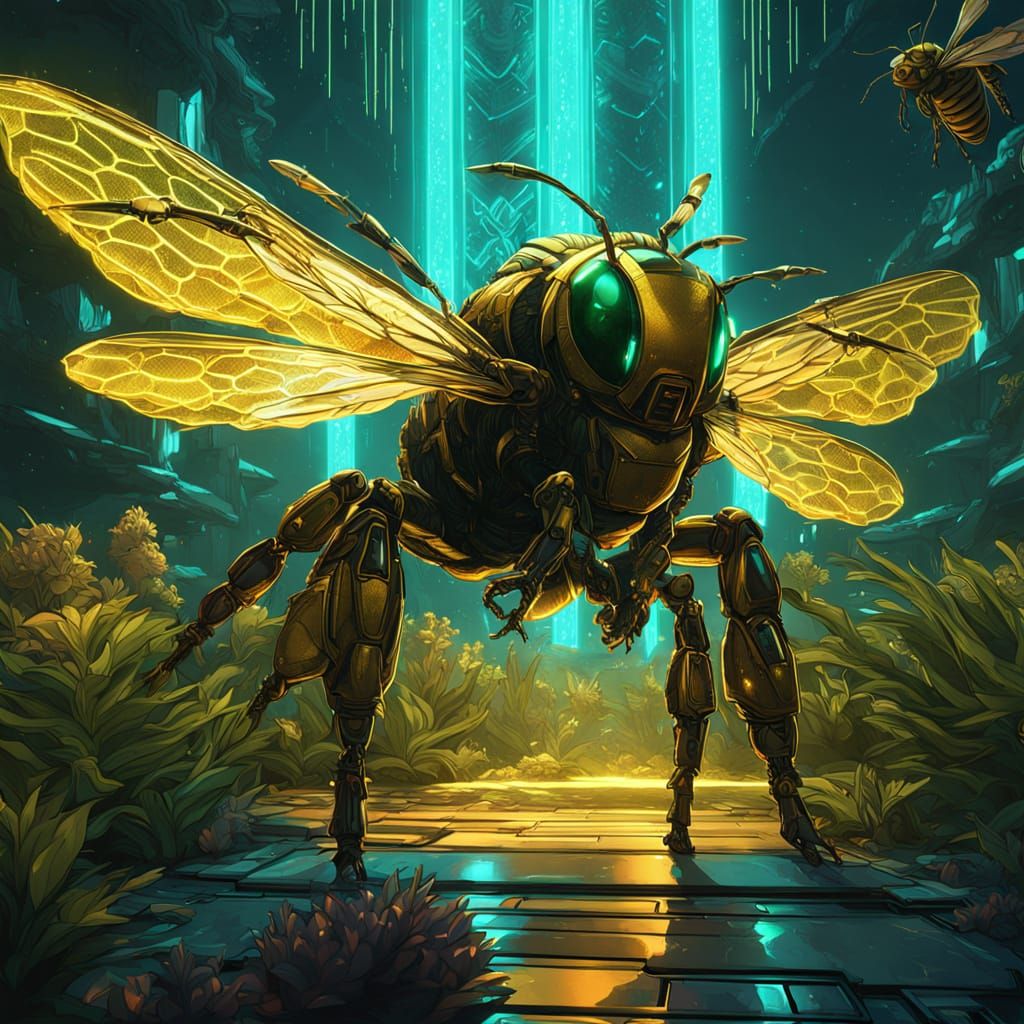 Heroic Honeybees Battle a Glowing Alien in a Futuristic Hive