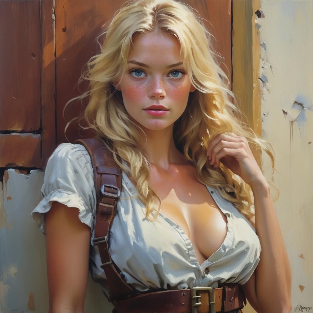 Daring Blonde in a Vibrant Oil Painting
