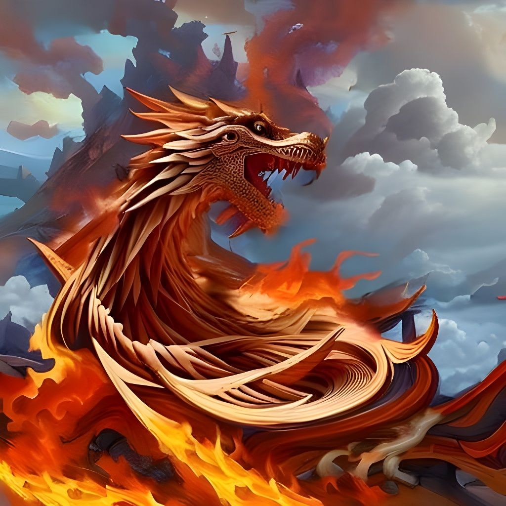 Dragon in Fiery Storm: Hyperdetailed Digital Art