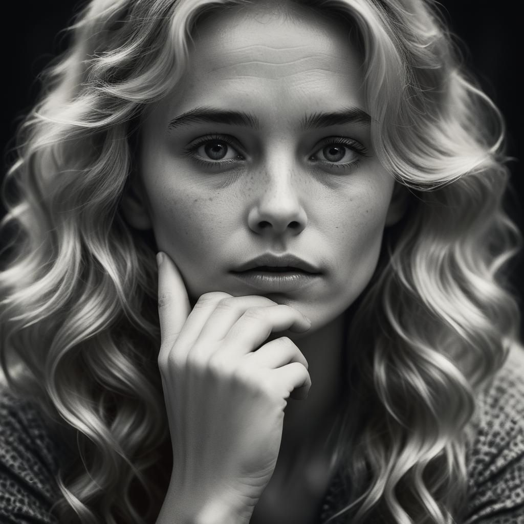 Elegant Woman Portrait in Black and White Film Aesthetic