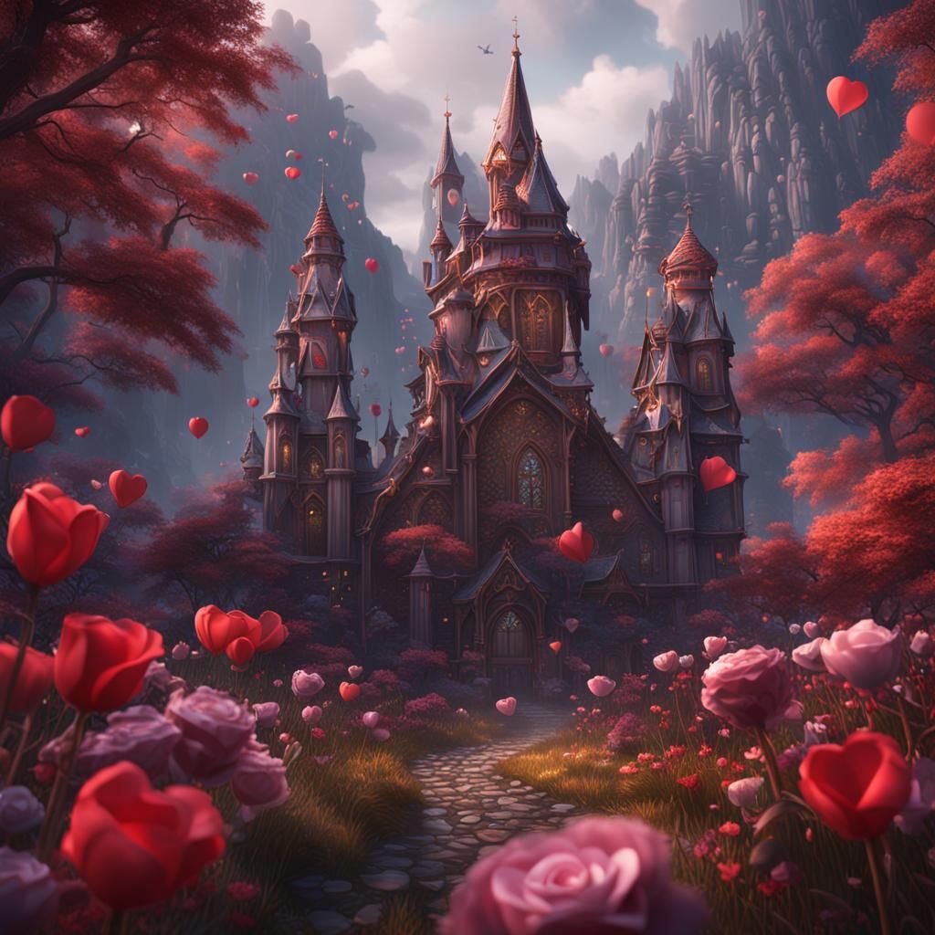 Fantastical Saint Valentine's Matte Painting in Deep Color