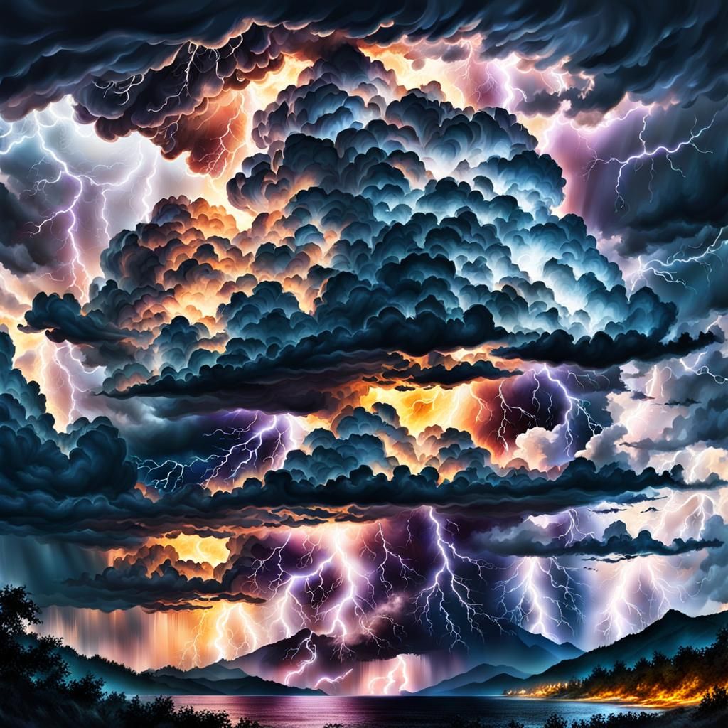 Dramatic Storm Clouds with Lightning in Fantasy Art