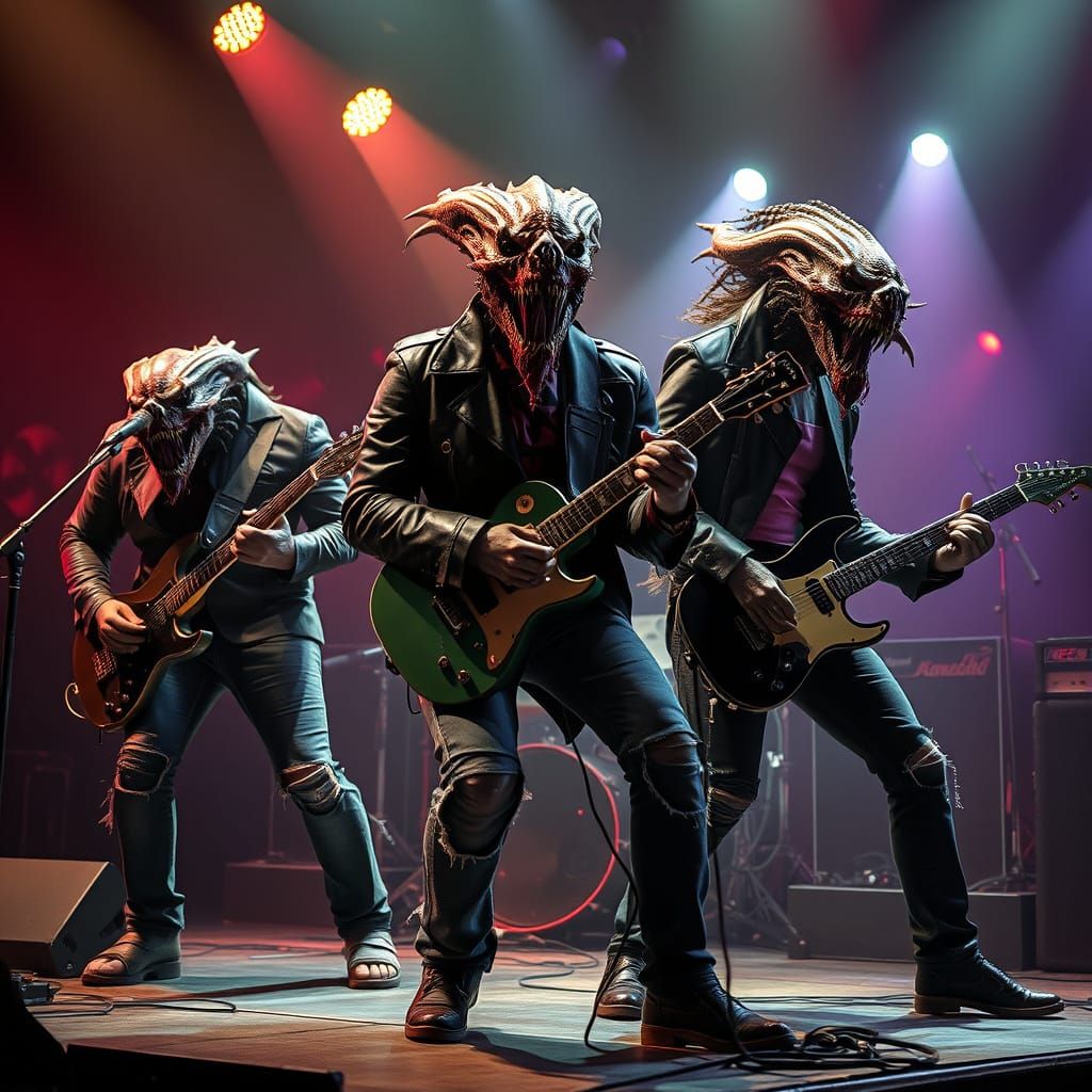 Monsters Rock Concert in Gritty Neon Style