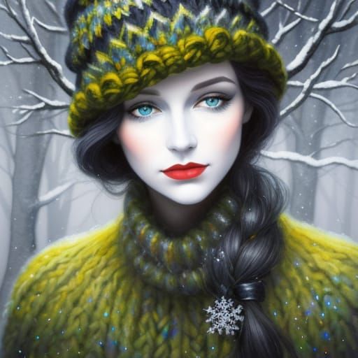 Melancholic Winter Portrait with Reflective Eyes