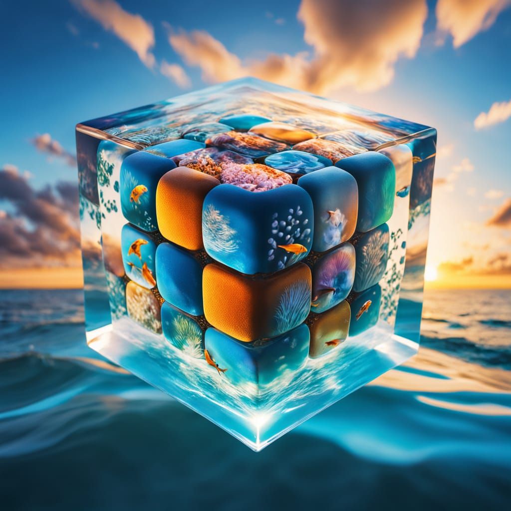 Surreal Oceanic Dreams in a Floating Rubik's Cube