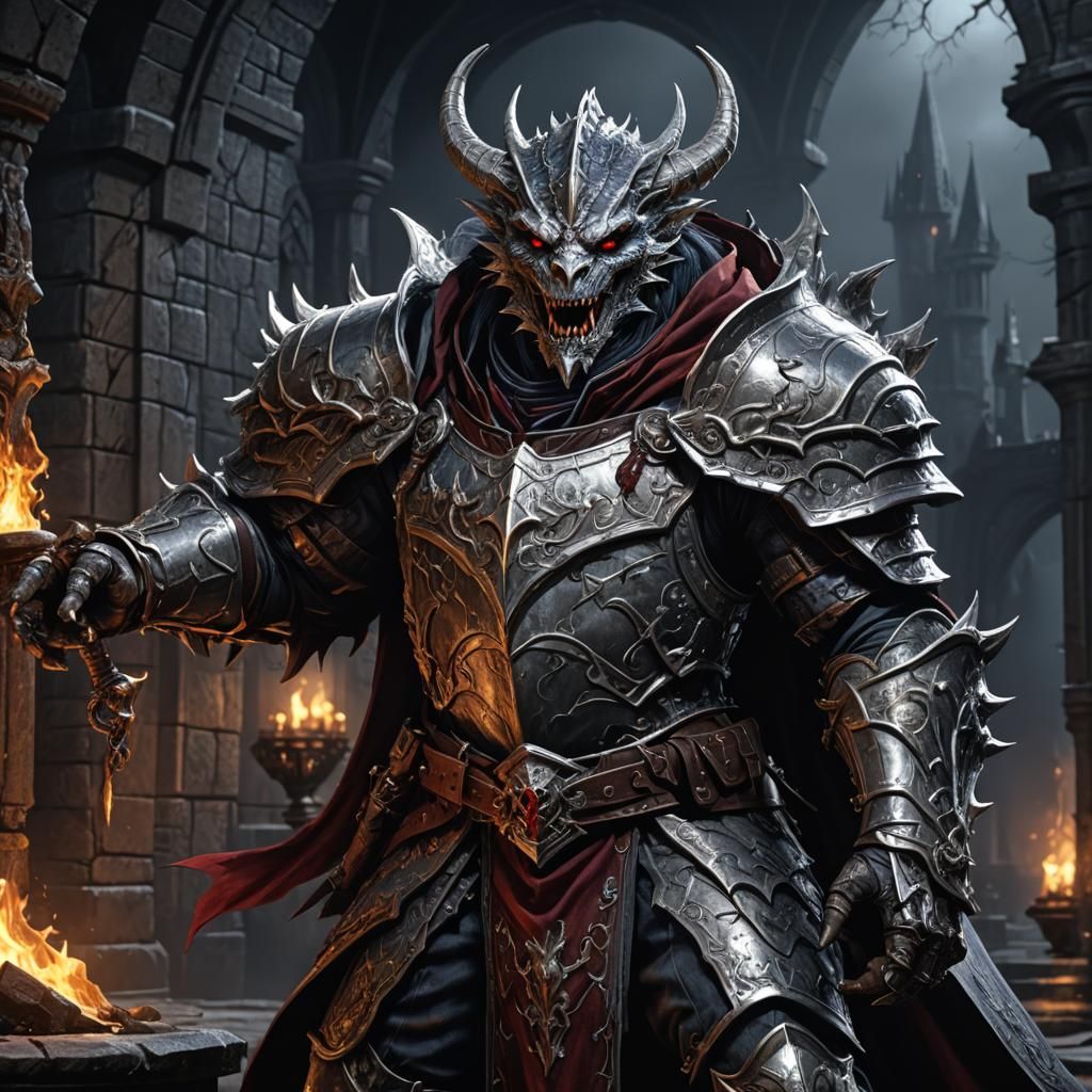 Vampire Dragonborn Paladin in Dark Fantasy Style