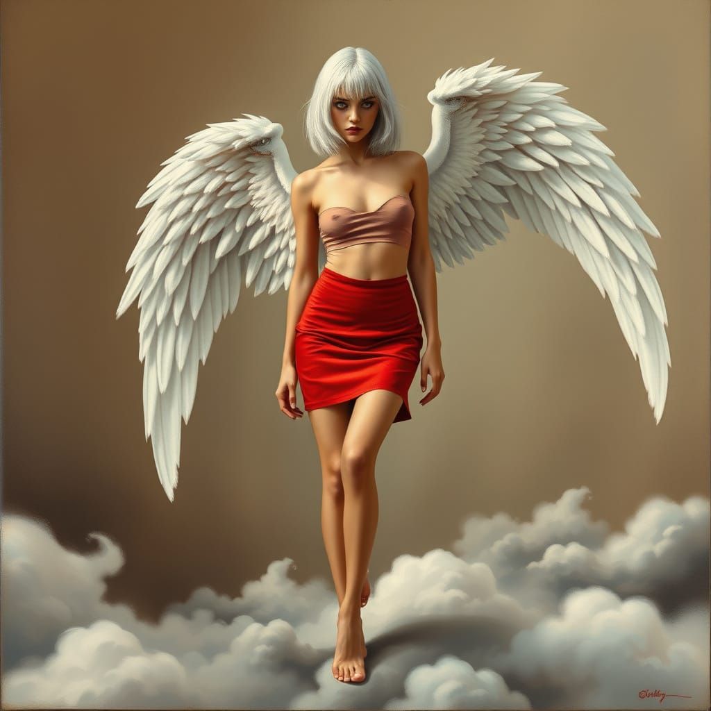 Ethereal Angel Goddess with Majestic Wings in Surrealist Clo...