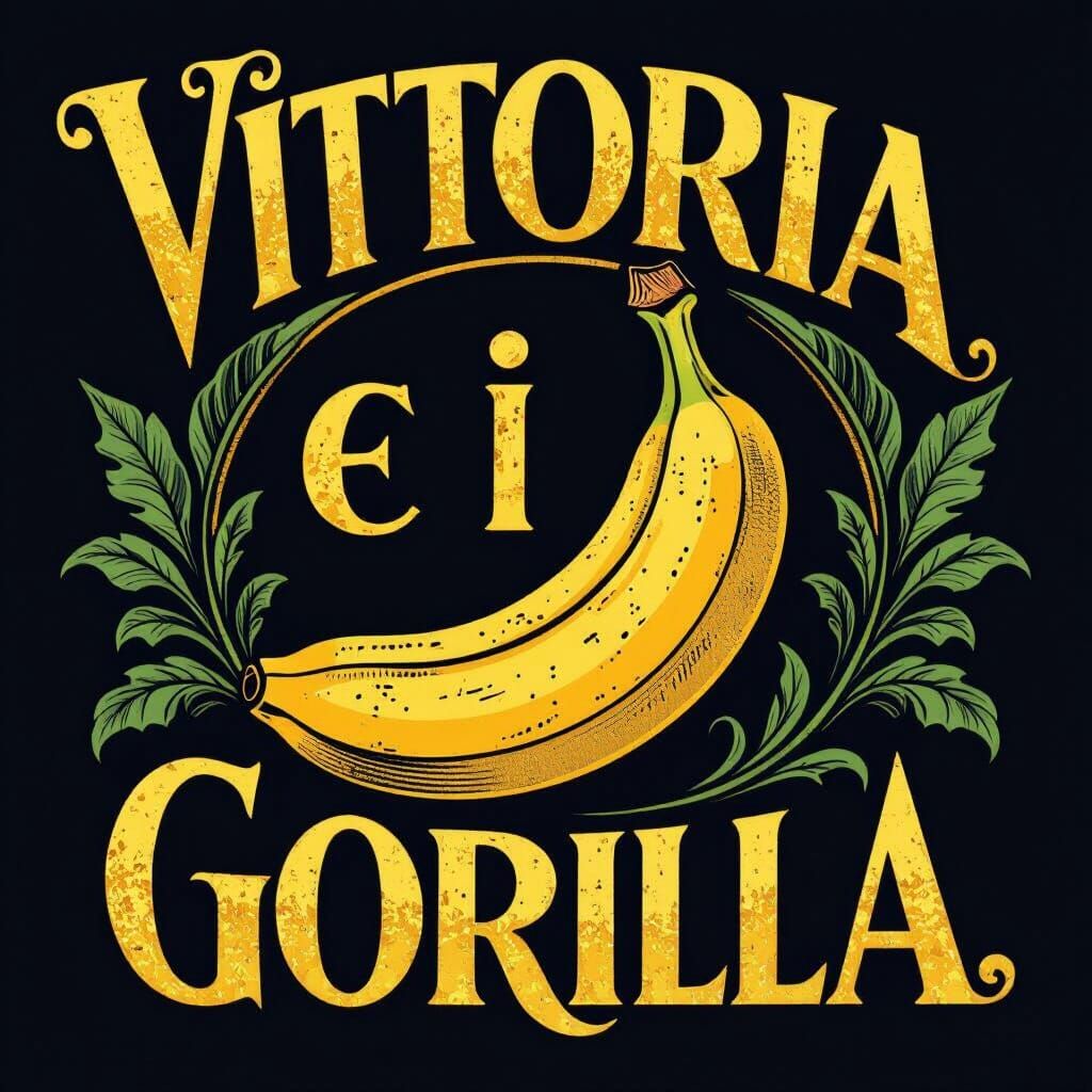 Banana Symbol with Golden Text in Art Nouveau Style