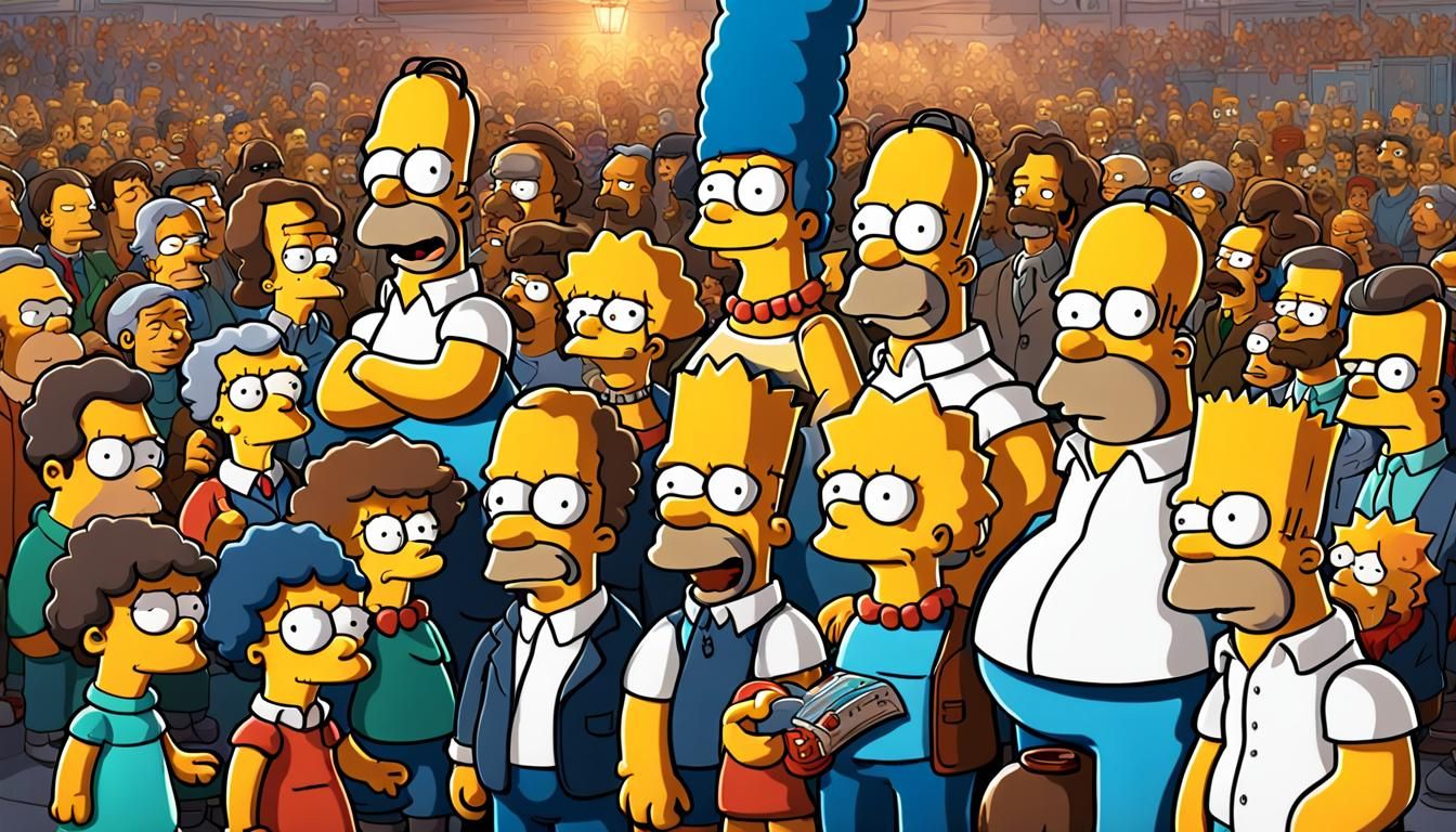 Hyperrealistic Simpsons Cult Scene in Art Nouveau Style