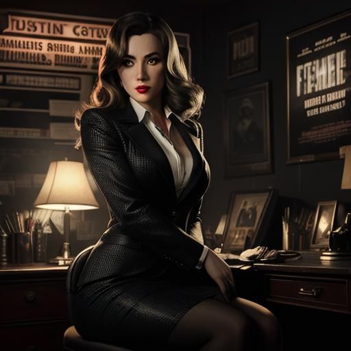 Film Noir Femme Fatale on Detective's Desk