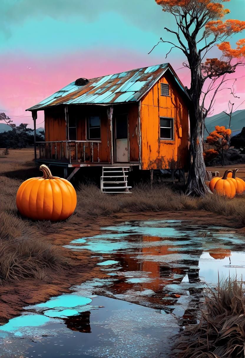 Whimsical Pumpkin Spice Dreamscape in Alcohol-Ink Style