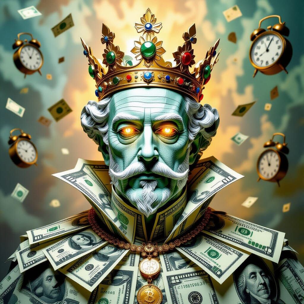 Regal King Sculpted from Currency, Origami Crown