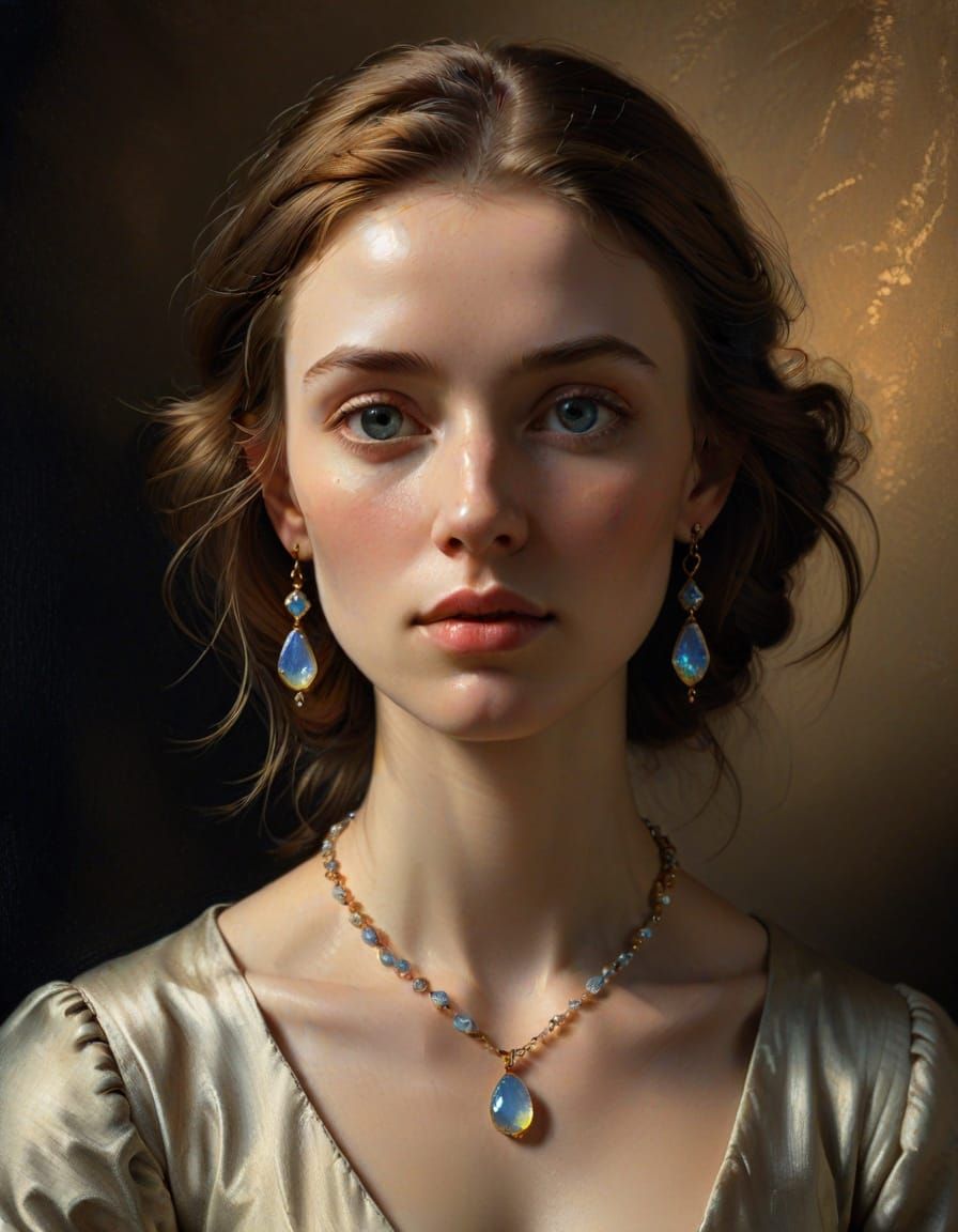 Vermeer-Style Portrait of Woman with Opals
