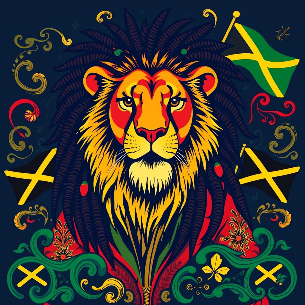 Reggae Lion with Dreadlocks and Rasta Jacket