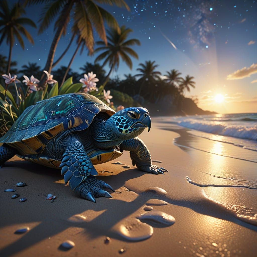 Singing Turtle Serenade on Bioluminescent Beach