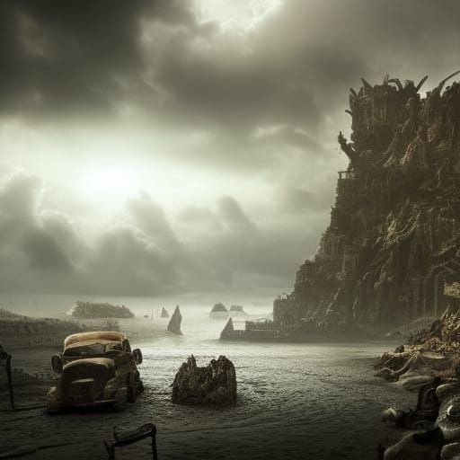 Dramatic Wasteland Island Digital Matte Painting
