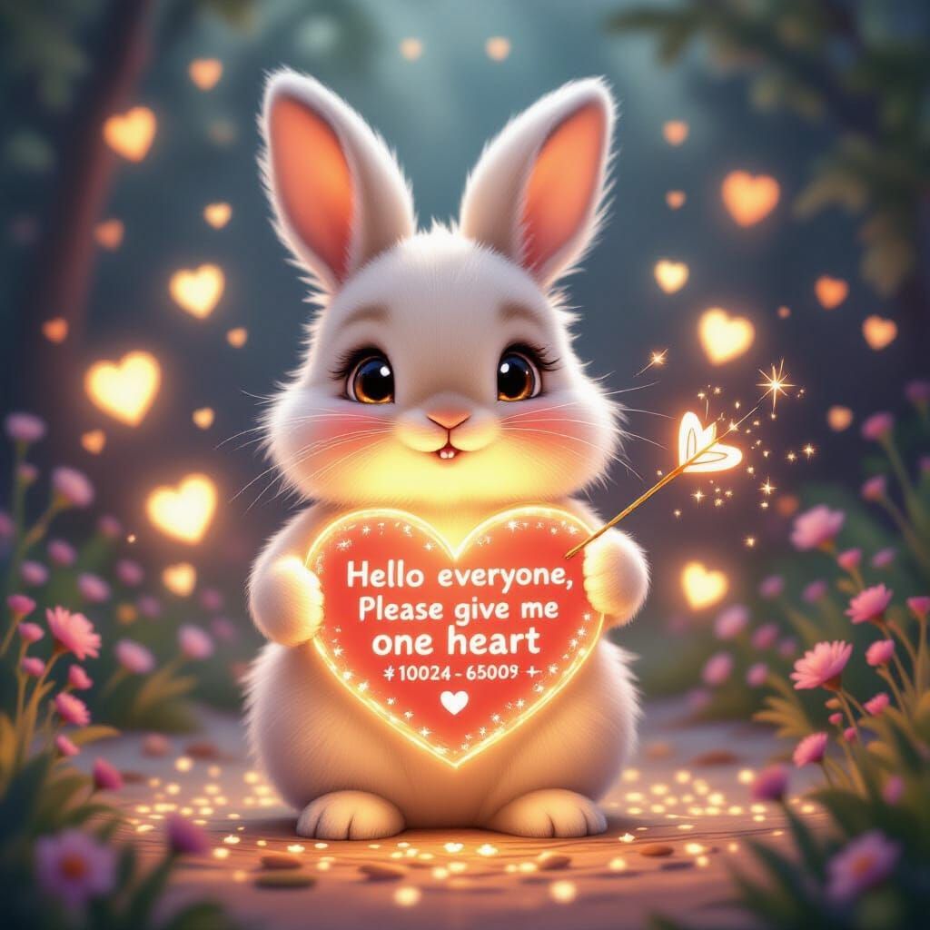 Adorable Rabbit Sending Love in Magical Glowing Scene