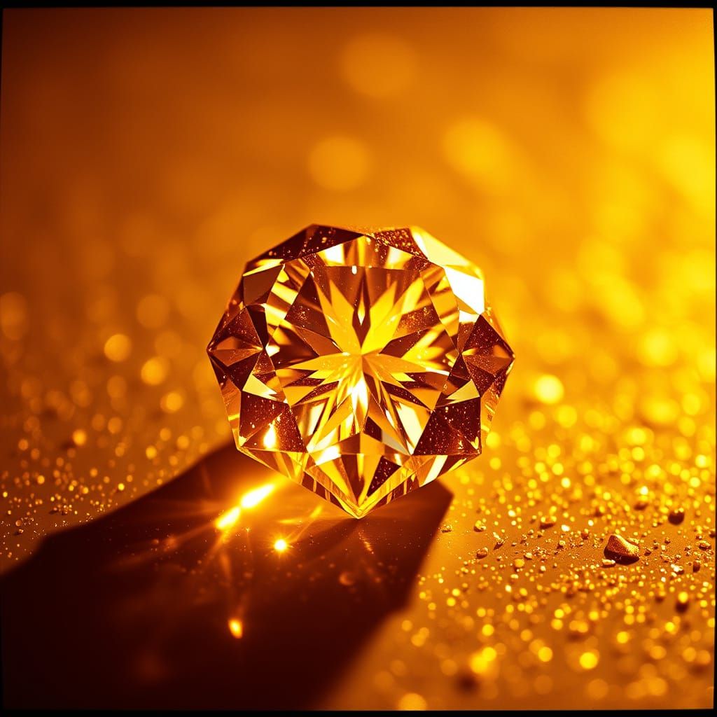 Glittering Diamond Set in Gold, Cinematic Style