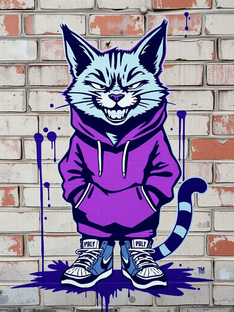 Mischievous Cat Graffiti in Banksy Style