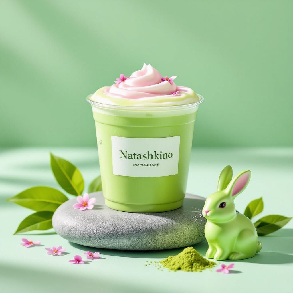 Matcha Latte in Pearlescent Cup with Pink Foam