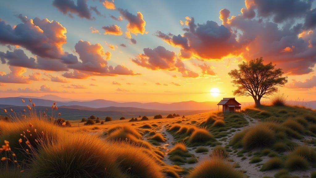 Windswept Sunset Plain in Painterly Style